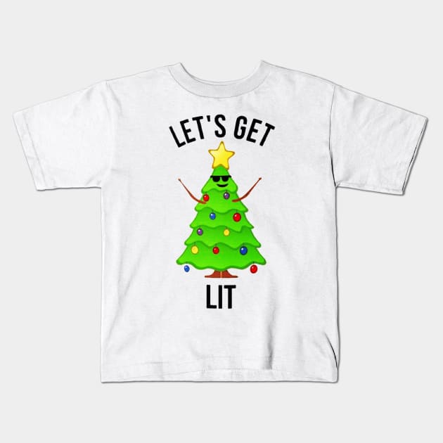 Let's Get Lit Funny Christmas Weed Kids T-Shirt by piggiespearlswork